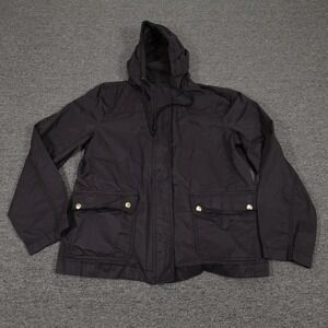 J Crew Jacket Mens Large Black Mercantile Water Resistant Hooded Rain Coat